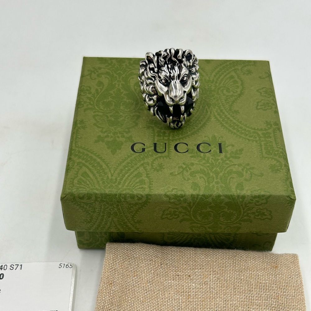 Gucci iconic Lionhead motif with Black stone size 10 made in Italy NWT - Picture 1 of 9